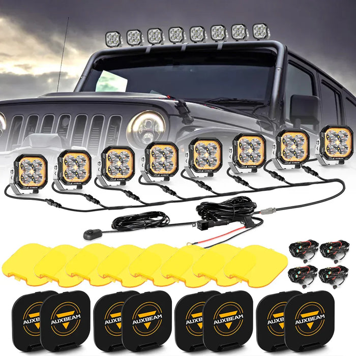 Spot / 8Pcs Pod Light+8-Pod Power Harness / With Black Covers