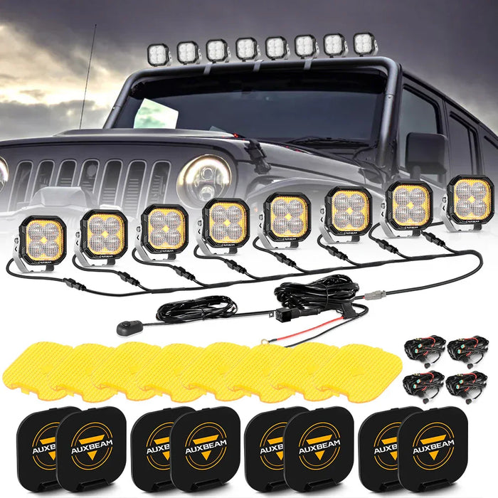 Flood / 8Pcs Pod Light+8-Pod Power Harness / With Black Covers
