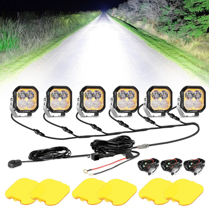 Combo / 6Pcs Pod Light+6-Pod Power Harness / Without Black Covers