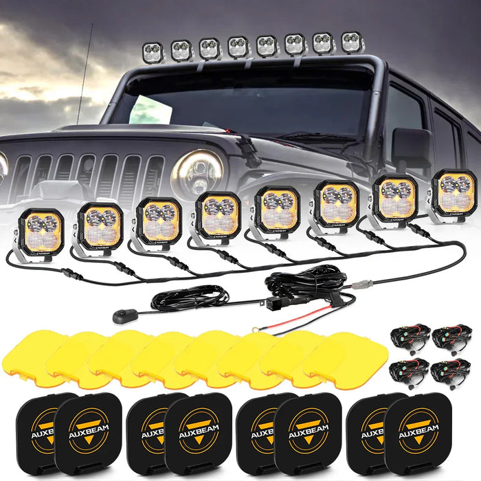 Combo / 8Pcs Pod Light+8-Pod Power Harness / With Black Covers