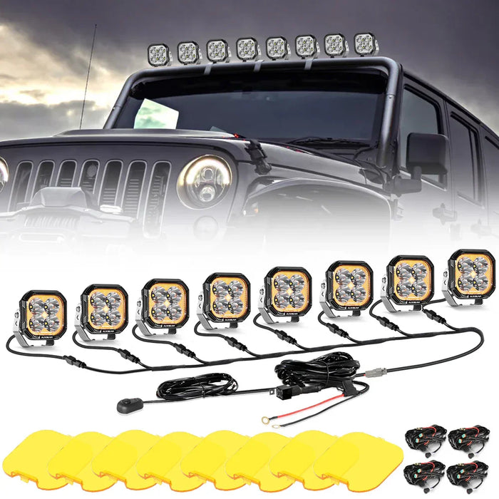 8Pcs Pod Light+8-Pod Power Harness / Without Black Covers