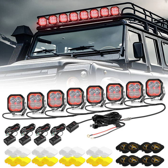 8Pcs Pod Light+8-Pod Power Harness / With Black Covers