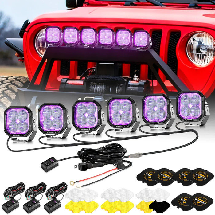 6Pcs Pod Light+6-Pod Power Harness / With Black Covers