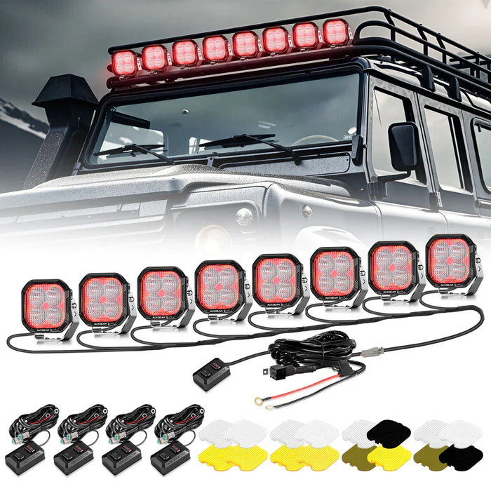 8Pcs Pod Light+8-Pod Power Harness / Without Black Covers