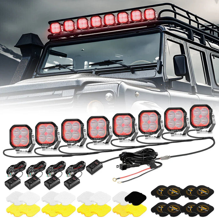 8Pcs Pod Light+8-Pod Power Harness / With Black Covers