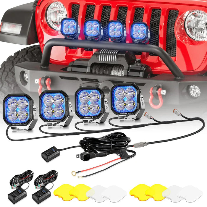 Spot / 4Pcs Pod Light+6-Pod Power Harness / Without Black Covers