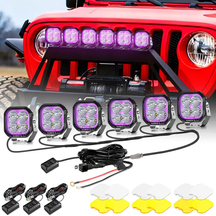 Spot / 6Pcs Pod Light+6-Pod Power Harness / Without Black Covers