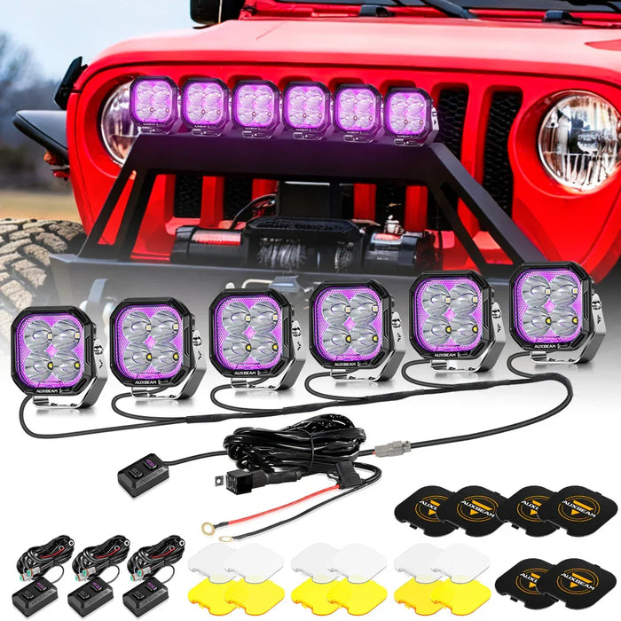 Spot / 6Pcs Pod Light+6-Pod Power Harness / With Black Covers