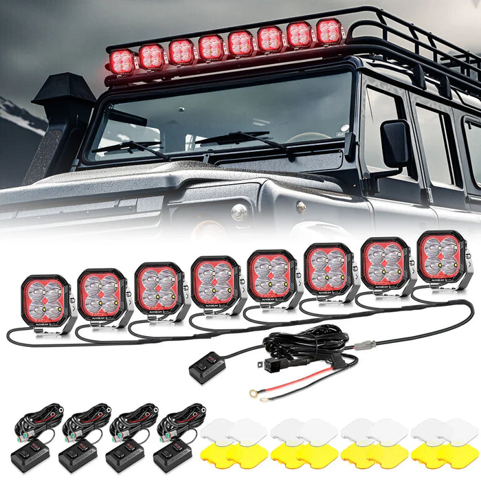 Spot / 8Pcs Pod Light+8-Pod Power Harness / Without Black Covers
