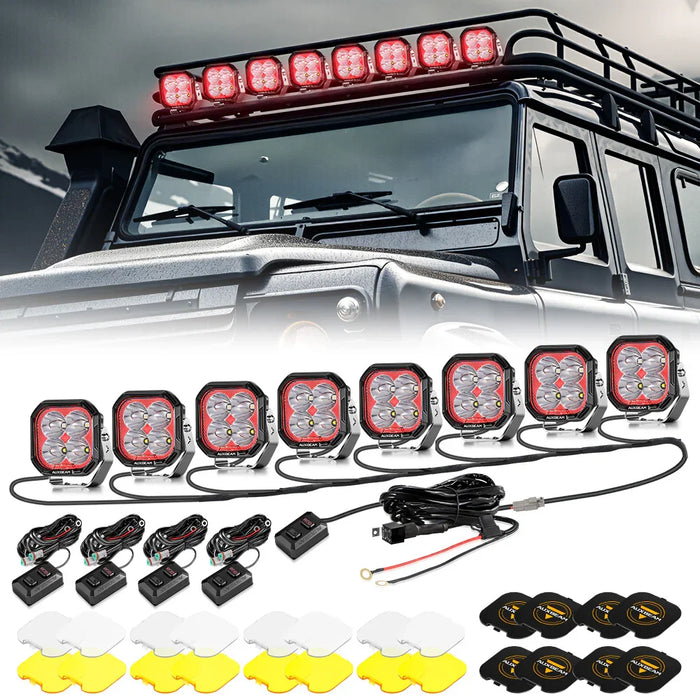 Spot / 8Pcs Pod Light+8-Pod Power Harness / With Black Covers