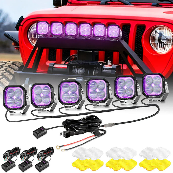 Flood / 6Pcs Pod Light+6-Pod Power Harness / Without Black Covers