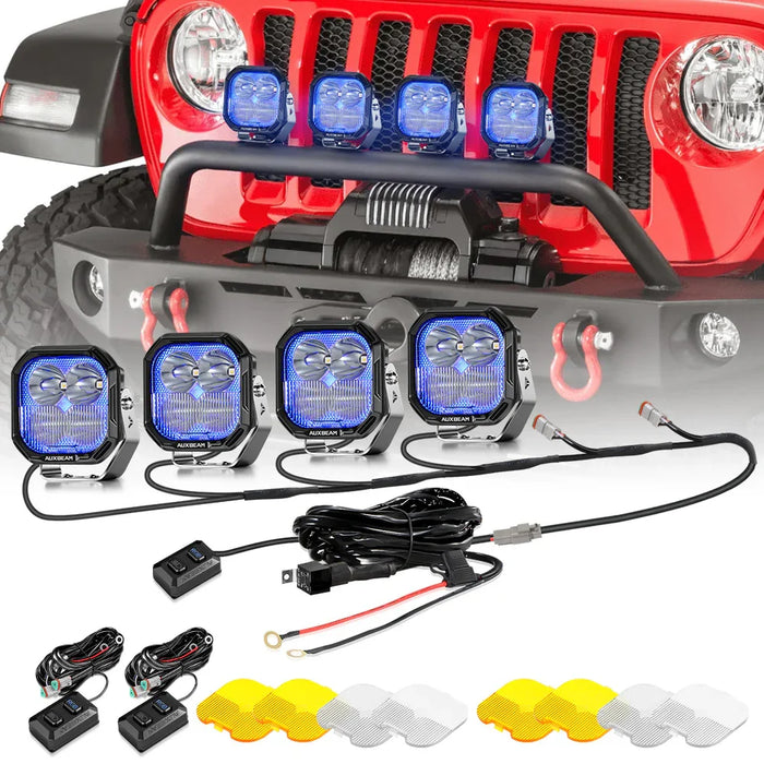 Combo / 4Pcs Pod Light+6-Pod Power Harness / Without Black Covers