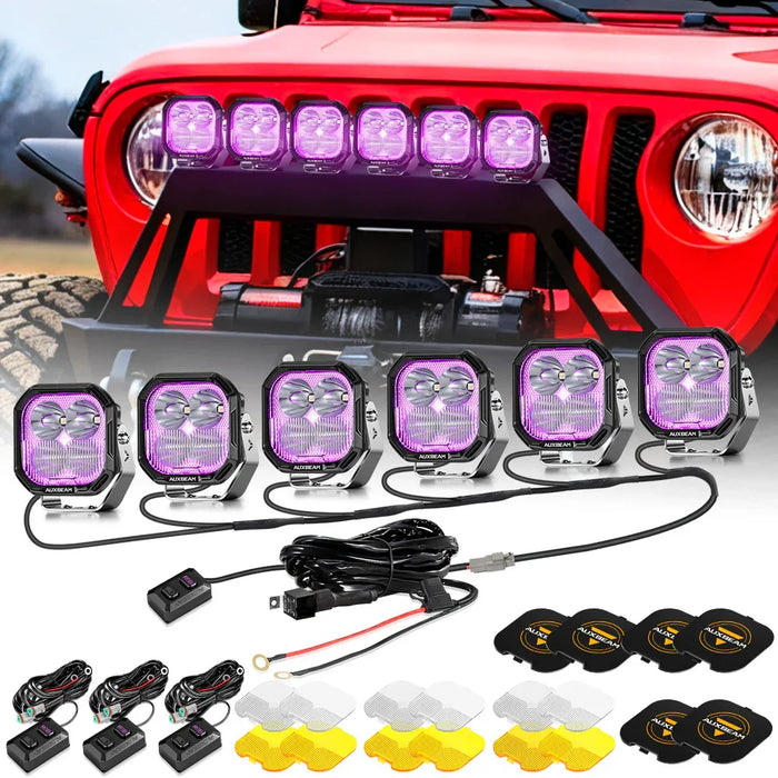 Combo / 6Pcs Pod Light+6-Pod Power Harness / With Black Covers