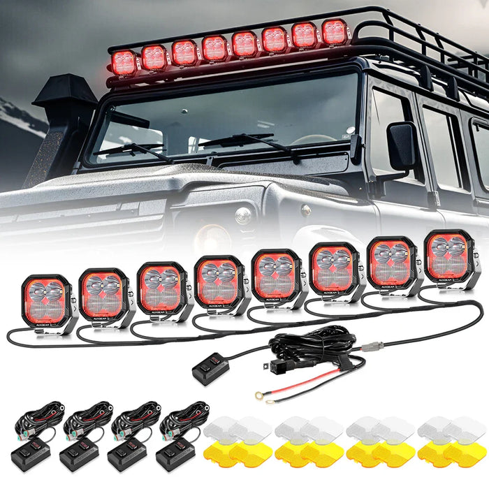 Combo / 8Pcs Pod Light+8-Pod Power Harness / Without Black Covers
