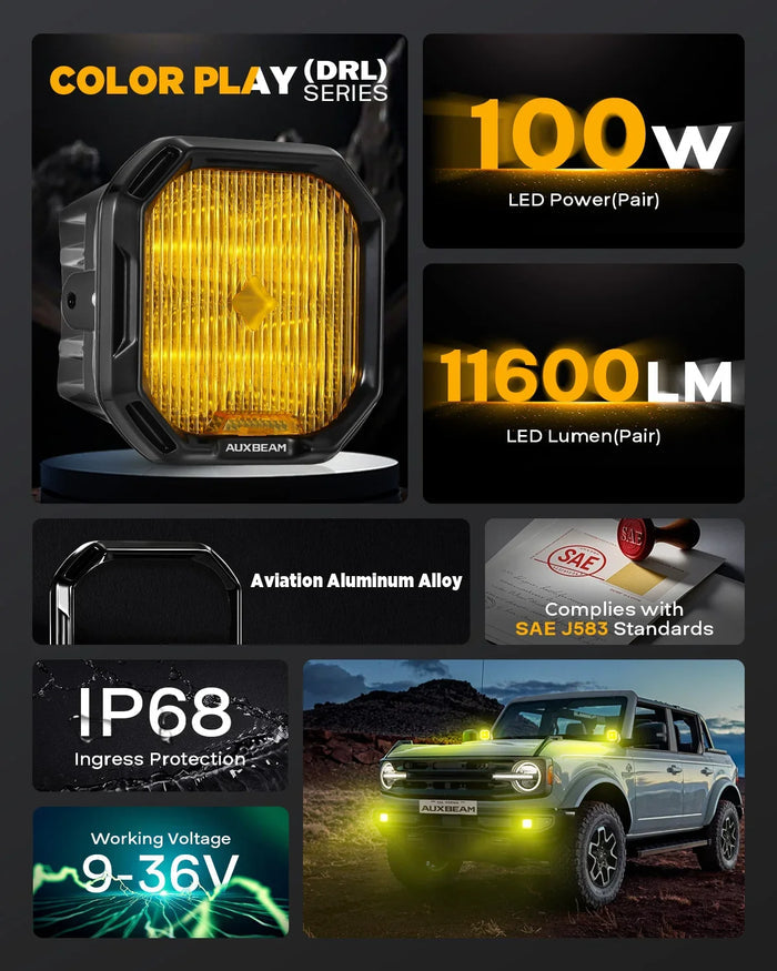 Color Play Series 3 Inch LED Fog Light Kit For Toyota 4Runner/Toyota Tacoma/Toyota Tundra