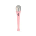 Discover the Nikol Beauty Cooling Eye Roller: a pink applicator with a metallic top, expertly designed to de-puff under-eyes. Its elongated, curved handle guarantees ease of use while the sleek design features Nikol, prominently displayed against a white background.