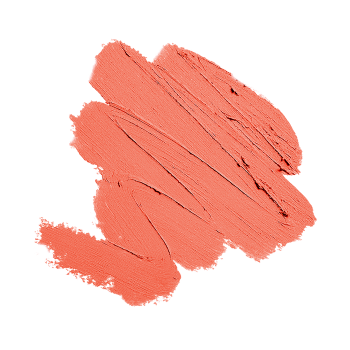 A stroke of Nikol Beautys Cream Blush Stick in coral adorns a white canvas, showcasing its lush texture and lively color—a gentle tribute to timeless elegance.
