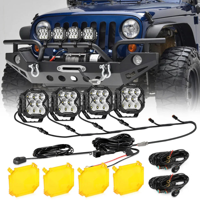4Pcs Pod Light+6-Pod Power Harness / With Amber Covers