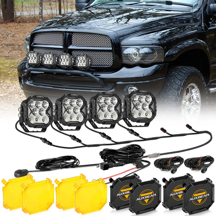 4Pcs Pod Light+6-Pod Power Harness / With Amber Covers + Black Covers