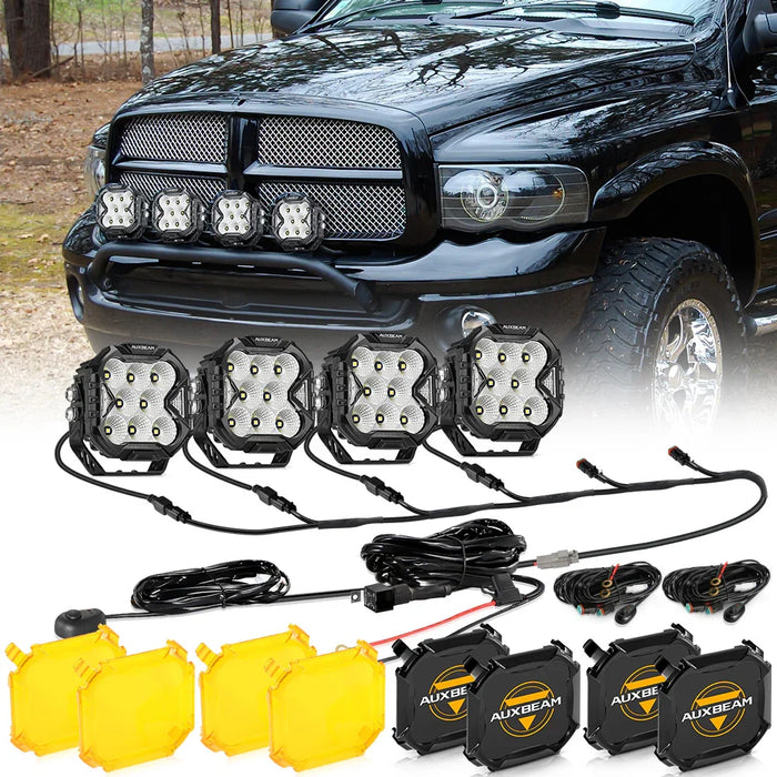 4Pcs Pod Light+6-Pod Power Harness / With Amber Covers + Black Covers