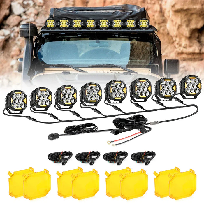 Spot / 8Pcs Pod Light+8-Pod Power Harness / With Amber Covers