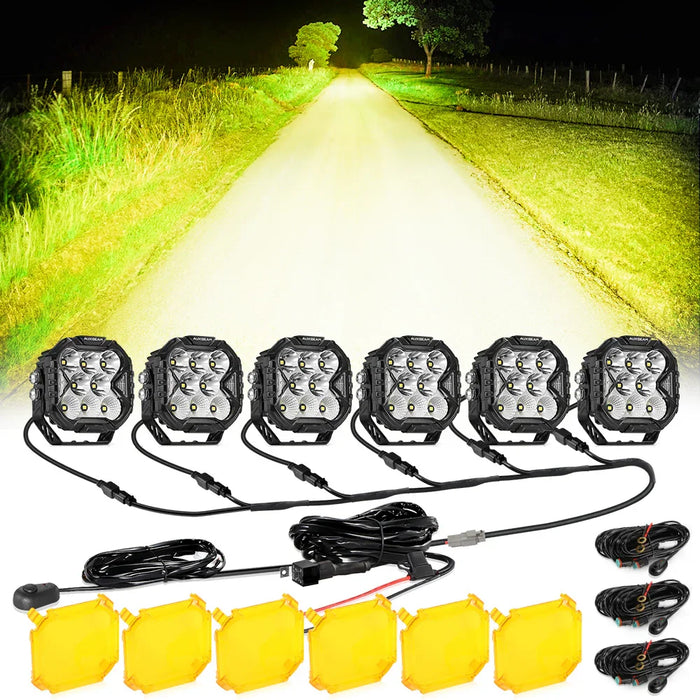 Combo / 6Pcs Pod Light+6-Pod Power Harness / With Amber Covers