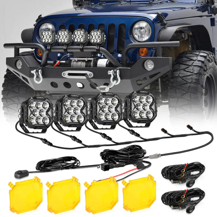 4Pcs Pod Light+6-Pod Power Harness / With Amber Covers