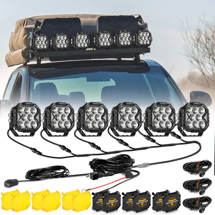 6Pcs Pod Light+6-Pod Power Harness / With Amber Covers + Black Covers