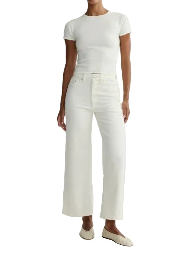 DL1961 Hepburn Wide Leg: High Rise Ankle - Eggshell