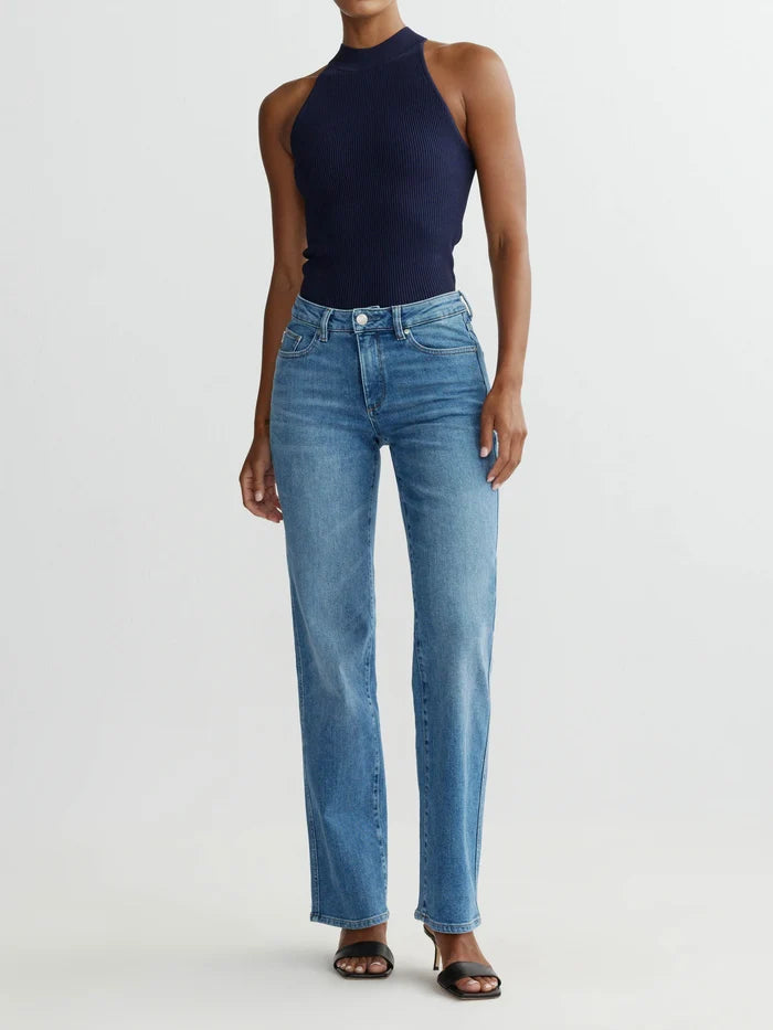 DL1961 Pippa Refined Wide Leg: Mid Rise Ankle - Rain