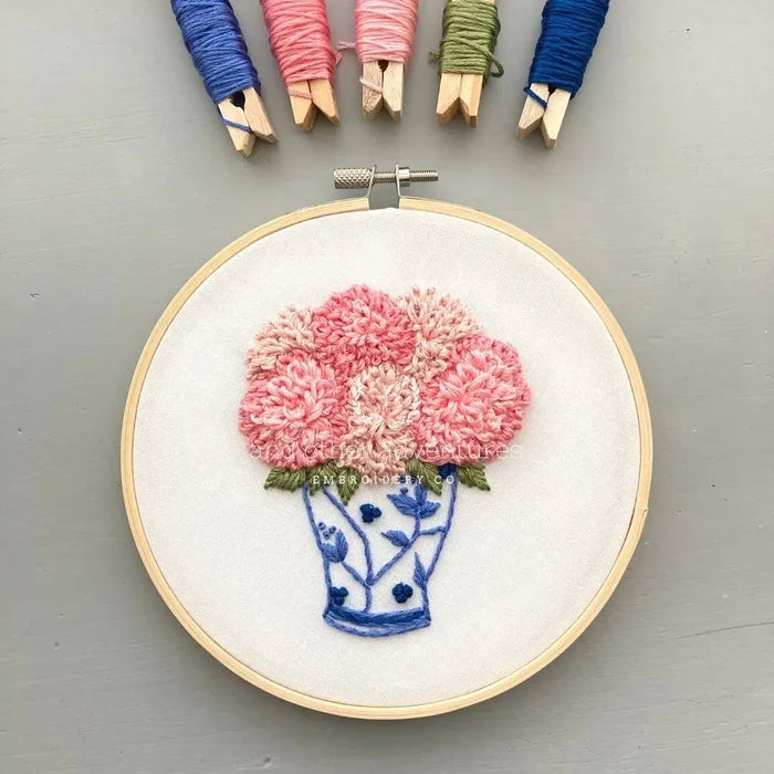 Embroidery Kit - Ginger Jar Pink Dahlias