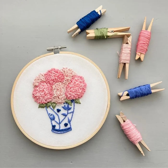 Embroidery Kit - Ginger Jar Pink Dahlias