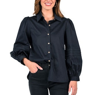 Emily McCarthy Long Sleeve Oxford - Black Cotton Poplin