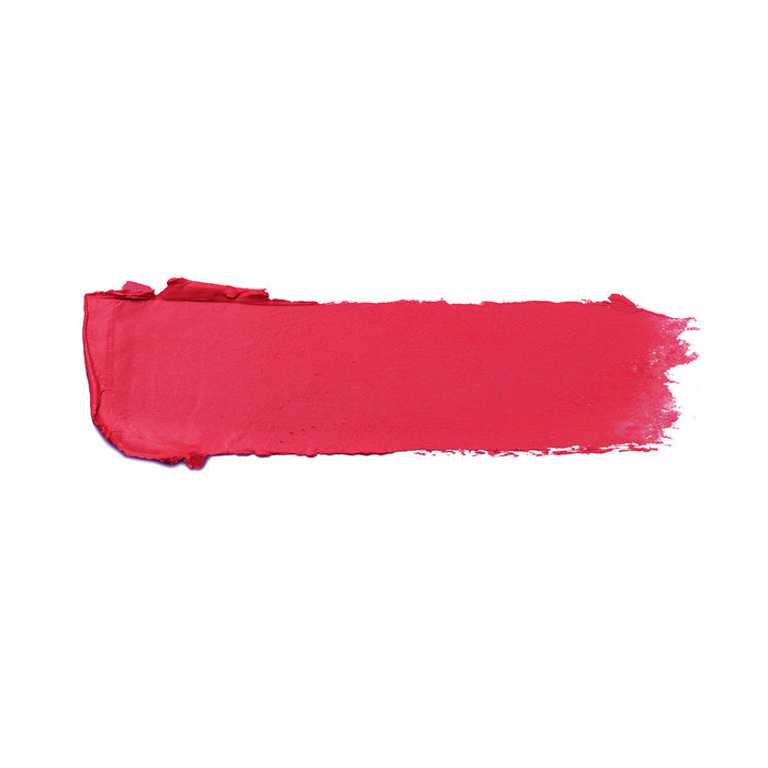 A thick, horizontal swipe of Nikol Beauty Fleur Shiny Velvet Cream Lipstick #34 in bright pink, vegan formula, on a white background.