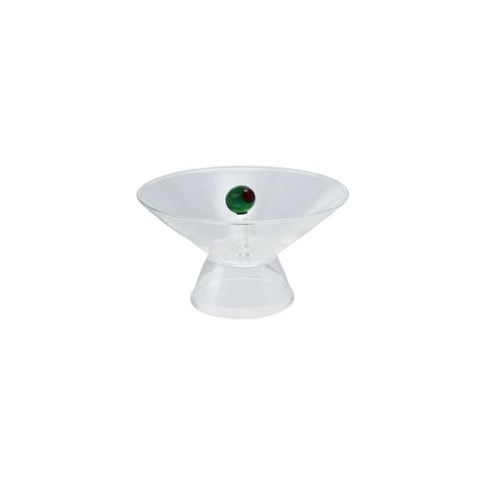 Footed Glass Bowl with Hand-Blown Olive