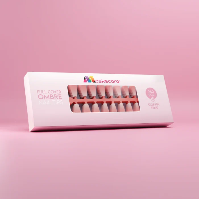 Full Cover Ombre Nail Tips - Coffin Pink 1P