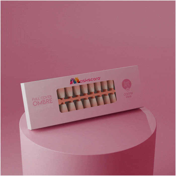 Full Cover Ombre Nail Tips - Coffin Pink 1P