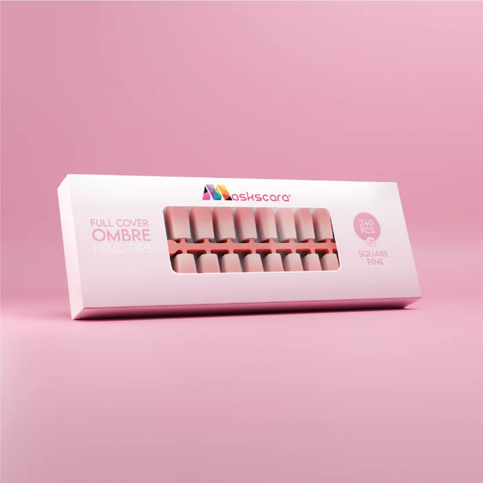 Full Cover Ombre Nail Tips - Square Pink 2P