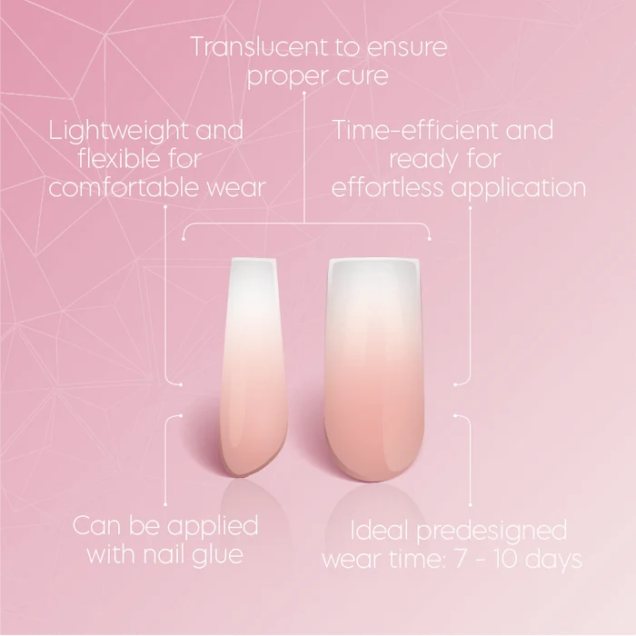 Full Cover Ombre Nail Tips - Square Pink 2P
