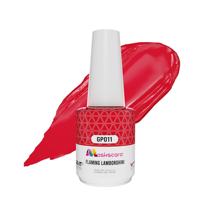 <img scr = “ GP011 Flaming Lamborghini.jpeg” alt = “Bright Red gel polish colour by the brand Maskscara”>