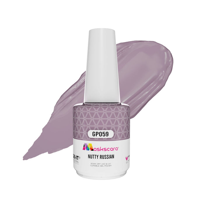 <img scr = “ GP059 Nutty Russian.jpeg” alt = “Taupe gel polish colour by the brand Maskscara”>