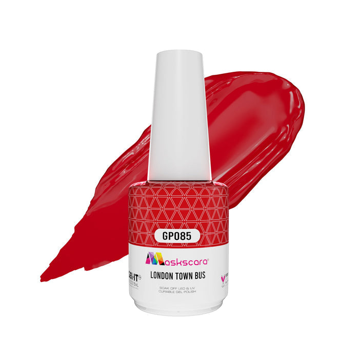 <img scr = “ GP085 London Town Bus.jpeg” alt = “Red gel polish colour by the brand Maskscara”>