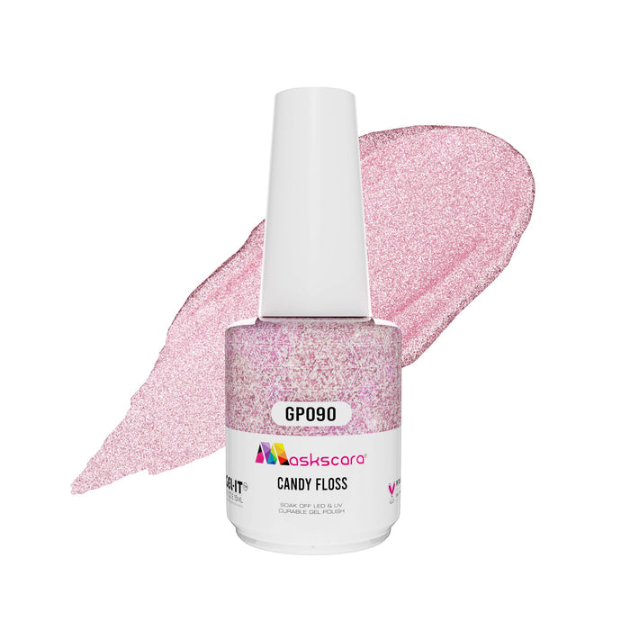 <img scr = “ GP090 Candy Floss.jpeg” alt = “Light Pink Shimmer gel polish colour by the brand Maskscara”>