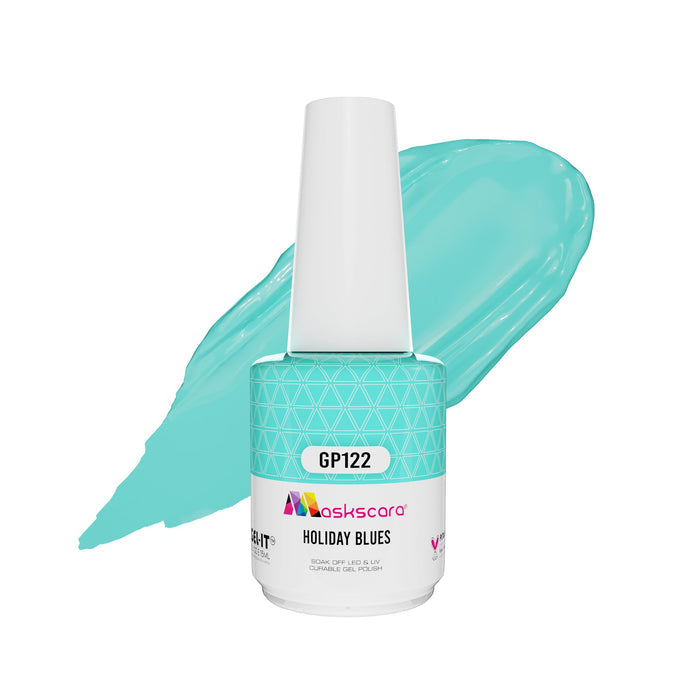 <img scr = “ GP122 Holiday Blues.jpeg” alt = “Light Sky Blue gel polish colour by the brand Maskscara”>