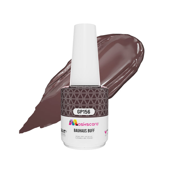 <img scr = “ GP156 Bauhaus Buff.jpeg” alt = “Nude gel polish colour by the brand Maskscara”>