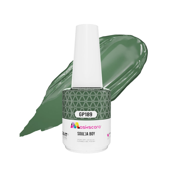 <img scr = “ GP189 Soul'ja Boy.jpeg” alt = “Khaki Green gel polish colour by the brand Maskscara”>