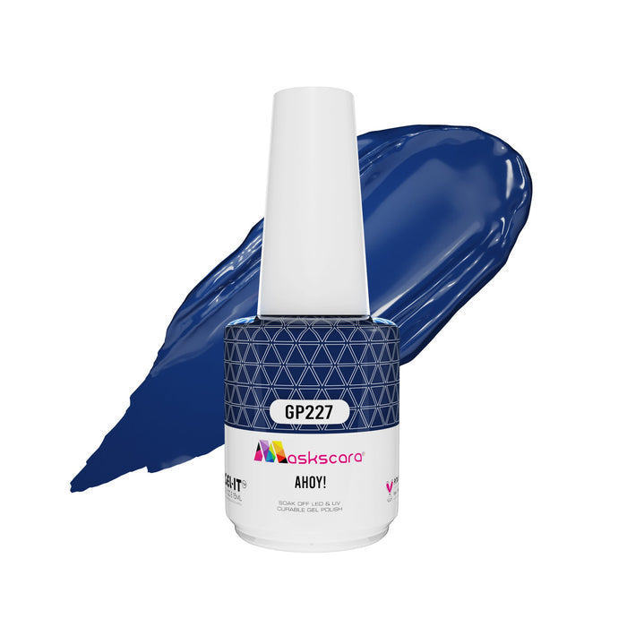 <img scr = “ GP227 Ahoy!.jpeg” alt = “Deepest Navy Blue gel polish colour by the brand Maskscara”>