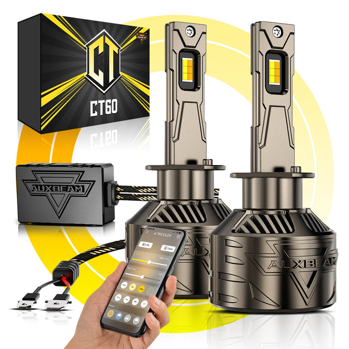 🆕H1 LED Bulb Fog Light/Low Beam Lighs 120W 25000LM CT60 Series, with App Control Via Bluetooth & Dual Color Switchback – Cost-Effective Choice | 2 Bulbs