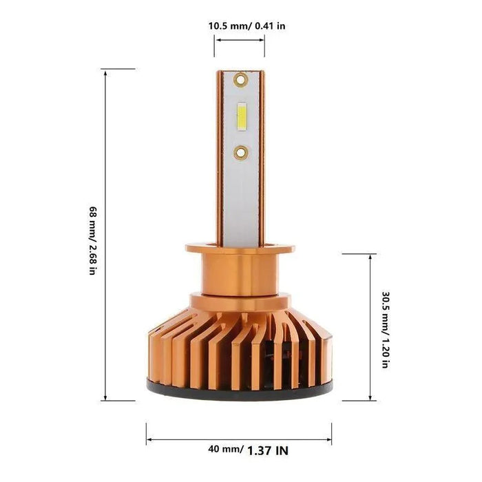 H1 LED Headlight Bulbs 52W 10000LM F2 Series Mini Size 6500K Cool White |  2 Bulbs