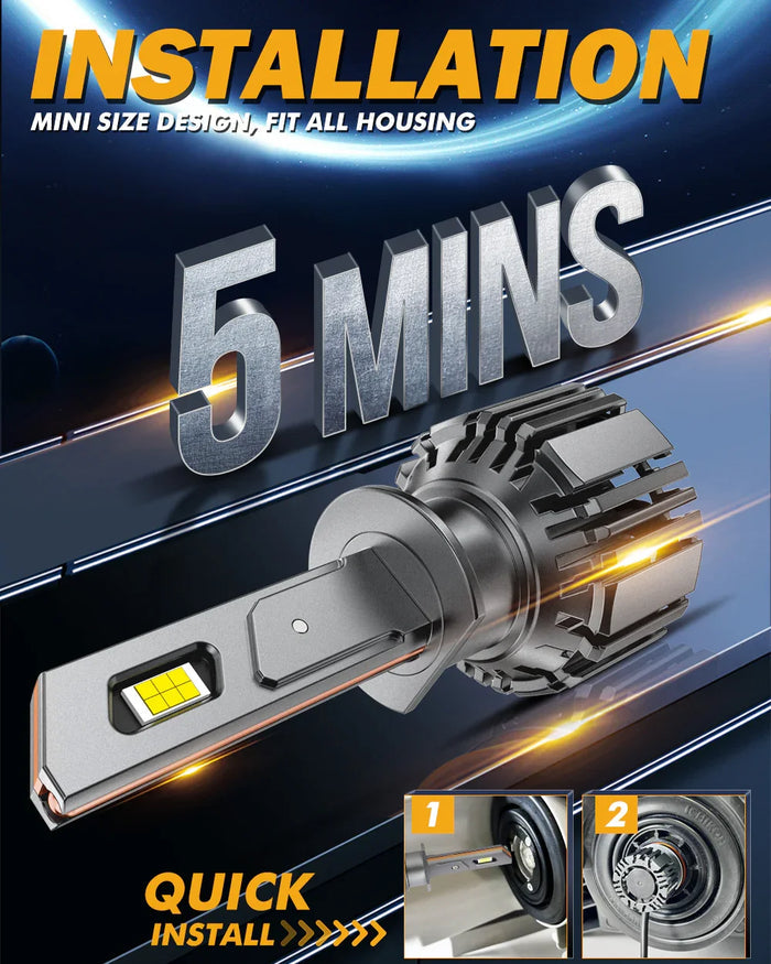 H1 LED Headlight Bulbs 90W 20000LM F15 Series 20% Smaller Size 6500K Cool White | 2 Bulbs